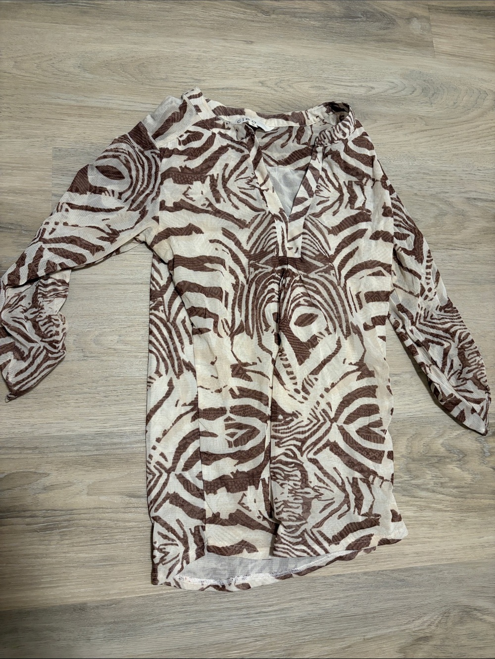 cleo Brown & Cream Zebra-Print V-Neck Tunic